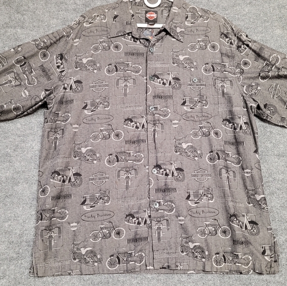 Harley-Davidson Black and Gray Graphic Button Down Shirt 2 Xl - Picture 1 of 6